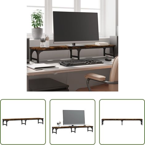 Support écran bois - Support de moniteur chêne fumé 105x23x15,5 cm bois d'ingénierie (1/5)