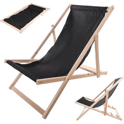 KADAX transat de plage de jardin en bois pliant pour terrasse fabricant de vernis noir (1/5)