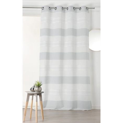 Voilage fantaisie - Rayures gris et blanc - 145x250cm