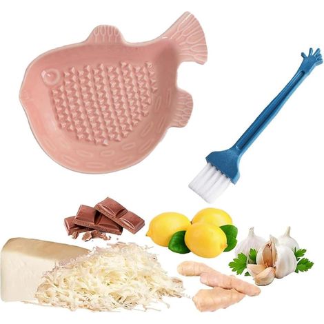Râpe 2 pièces, pomme, fruits, nouveau-nés, ensemble en céramique, poisson rose pour gingembre, assiette, râpe, noix de muscade pour la cuisine et la famille (1/5)