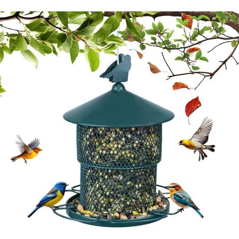 Mangeoire à oiseaux suspendue en métal pour l'extérieur, capacité de stockage des graines, tube en maille, mangeoire à graines de tournesol, décoration de jardin, vert (1/4)