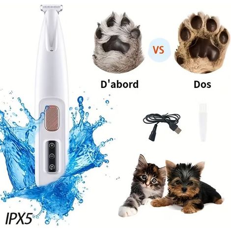 Tondeuse silencieuse pour pattes d'animaux - avec lumière LED - Convient pour la tonte du corps des animaux de compagnie (1/5)