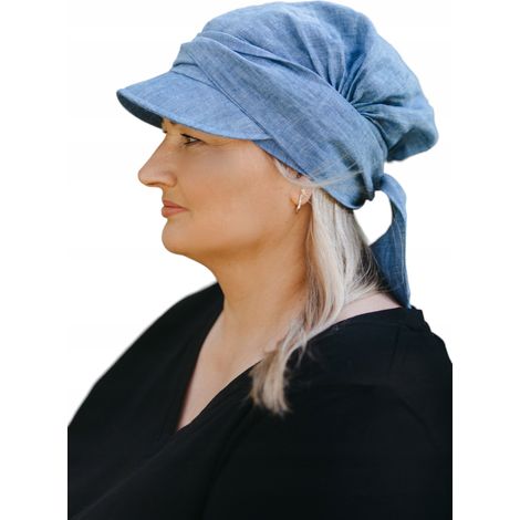 Pañuelo para la cabeza de mujer Lara con visera, vaqueros de lino, también después de la quimioterapia (1/5)