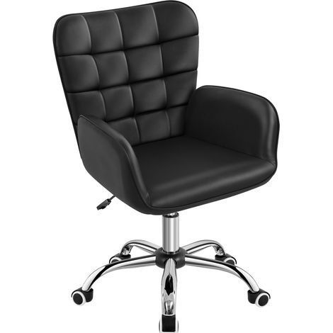 Yaheetech Sedia/Poltroncina da Ufficio Scrivania a Rotelle Girevole Imbottita in Similpelle Reclinabiale Ergonomica Altezza Regolabile Nero