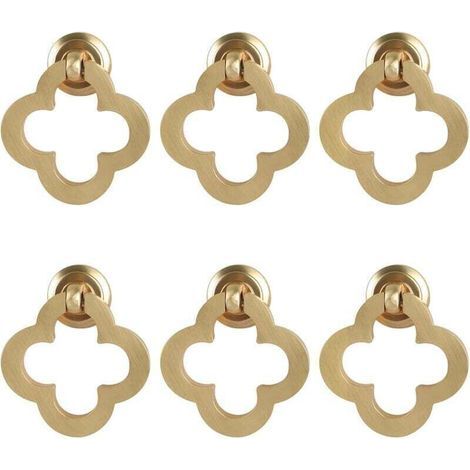 [6 pieces gold flower cabinet knobs, brushed brass zinc alloy cabinet ring, dresser knobs, furniture hardware for kitchen cabinets, drawers, closet doors, f,