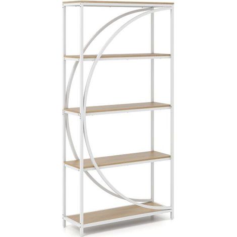 5-Tier Industrial Etagere Bookshelf with Open Storage Shelves and Arc-Shaped Design-Natural (1/5)