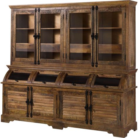 Massivmoebel24 – Vitrine en bois de manguier huilé marron – Style RODEZ – Dimensions 154cm – Pour décoration intérieure moderne (1/4)