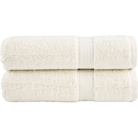 Serviettes de douche haut de gamme SOLUND, lot de 2, blanc crème, 70 x 140 cm, 600 g/m²