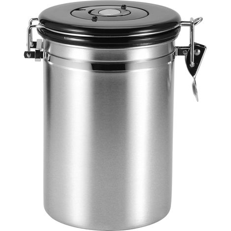 Pot de conservation pour café et thé en grains, étanche à l'humidité, en acier inoxydable avec réservoir scellé et valve d'évacuation d'air (Argent 1,8 L (contenance d'environ 750 g)) (1/5)