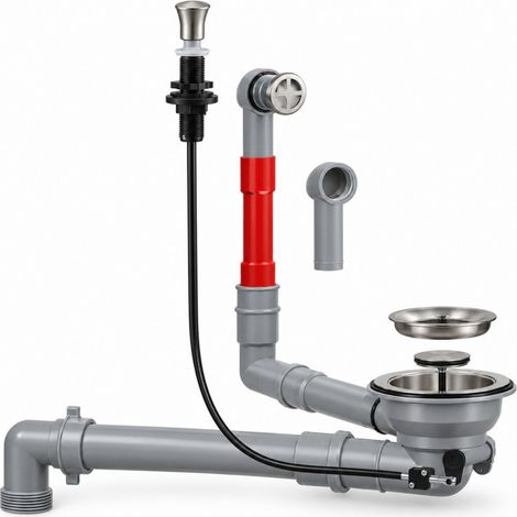 Bonde évier automatique Nickel Satiné PV, gain de place , trop plein rond (1/3)