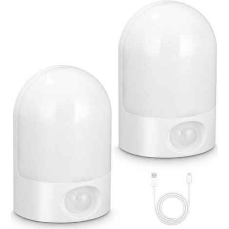 Lot de 2 Veilleuse LED,Veilleuse avec Détecteur de Mouvement,Rechargeable USB,Lampe Detecteur de Mouvement Interieur,Veilleuse (1/4)