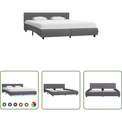 Kunstleder Bett -  Bettgestell mit LED Grau Kunstleder 180x200 cm (1/5)