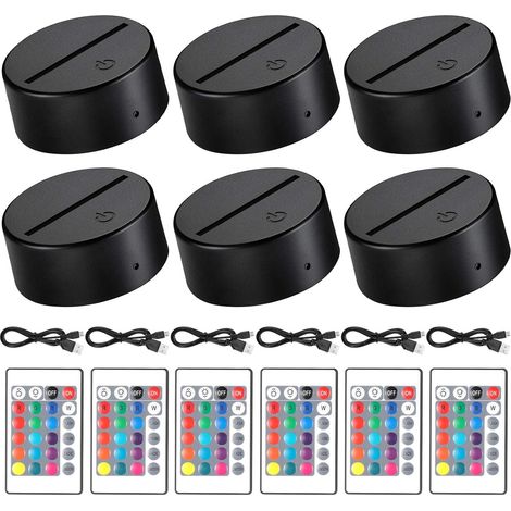 6-teilige Kunststoff-Lampe, 3D-Nachtlicht-Lampensockel mit 16 Farben, Fernbedienung, USB-Kabel, für Acryl, Restaurant, Zimmer, Geschäft, (schwarz) (1/5)