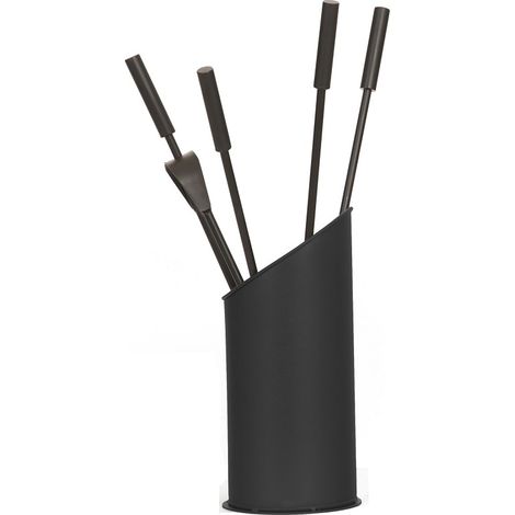 Le Marquier – Serviteur de cheminée en acier peint – Corps circulaire 16 cm avec 4 ustensiles – Coloris noir – Dimensions H 59 cm