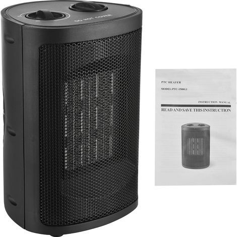 Chauffage d'appoint portable électrique 1500W avec thermostat réglable, arrêt automatique et bascule de sécurité silencieux pour bureau ou chambre en ABS noir (1/2)