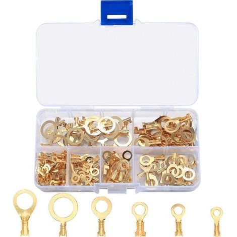-Lot de 150 Cosses Electrique Oeillet Ronde en Laiton, Cosses de Câble Electrique, Cosse à Sertir de Anneau, Batterie Bornes Cosses Electrique pour Moto/Voiture/Connecteur de Câble M3 M4 M5 M6 M8 M (1/4)