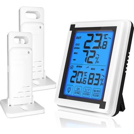 Hygromètre Numérique Thermomètre Extérieur sans fil Moniteur d'humidité avec 2 capteurs Hygromètre Thermomètre d'ambiance pour Entrepôt de bureau à domicile (2 capteurs) (1/5)