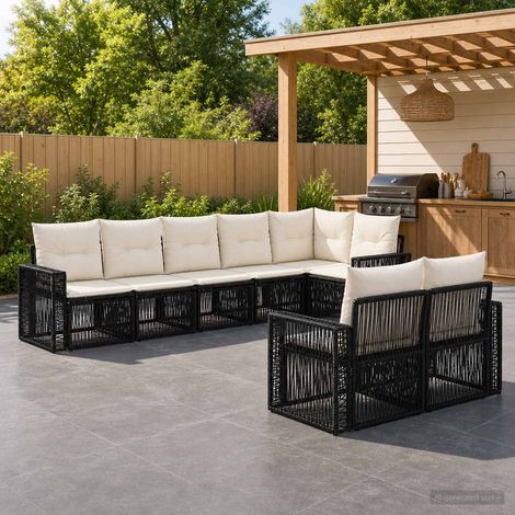 vidaXL Set Divano da Giardino 8 pz Nero e Bianco Crema polyrattan (1/5)