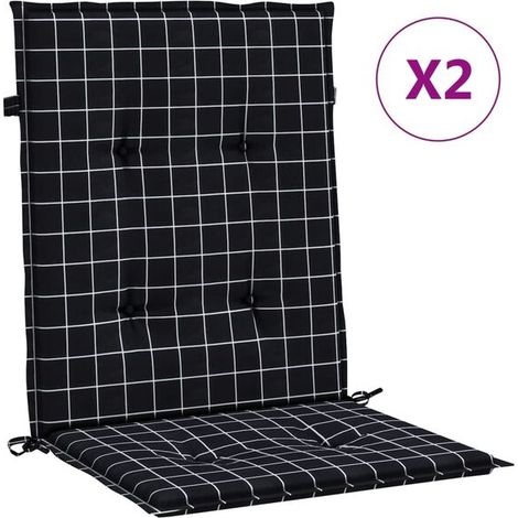 Un ensemble de deux coussins de chaise à dossier bas en tissu à carreaux noirs (1/5)