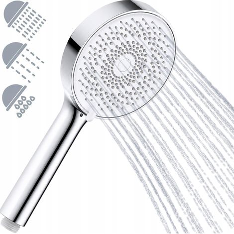 Soffione doccia a 3 funzioni, cromo bianco, frontale anticalcare (1/5)
