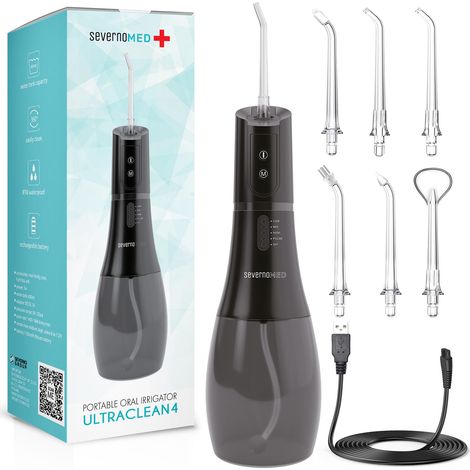 Kabellose Munddusche für Zähne und Mundhöhle, ultrarein, 4 + 6 Aufsätze