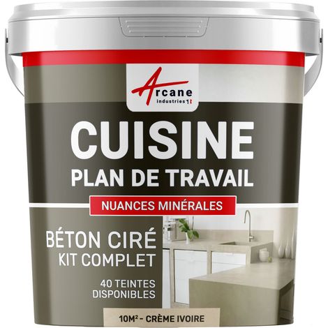 Béton ciré cuisine, plan de travail, crédence, évier sol et mur revêtement mural décoratif kit complet - 10 m² (en 2 couches) Crème Ivoire - ARCANE INDUSTRIES