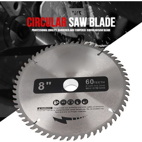 Lame de scie circulaire argentée de 200 mm pour la coupe du bois, 60 dents + 1 bague de réduction (1/5)