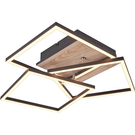 MOBILE PLAFONIERA LED 27W 3200lm, 2700 - 6000K CON 3 QUADRATI METALLO NERO ORIENTABILI CON BASE EFFETTO LEGNO CON TELECOMANDO MULTIFUNZIONE 42CM X 39CM DIMMERABILE (1/4)