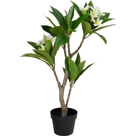 Pianta di Plumeria Frangipani Artificiale in Vaso D17 H45cm Bianco Giallo PERAGA HOME