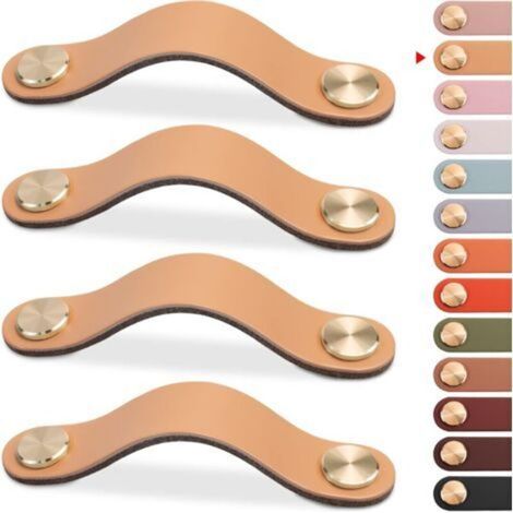 4pcs Poignée Meuble Cuir, Bouton Porte Placard Poignee Cuir Bouton de Tiroir, Poignee de Meuble Vintage pour Armoires, Commode, Cuisine, Salle de Bain (Beige, 96mm)