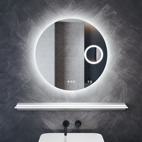SONNI Bluetooth Badspiegel mit Beleuchtung LED Ablage, 70x70cm Badezimmerspiegel mit Antibeschlag 3-Fach Vergrößerung 3 Beleuchtungsmodi und Memory-Funktion (1/5)