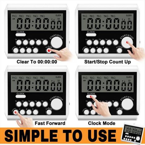 Minuterie de Cuisine Numérique à 5 Canaux, Mode Horloge avec Grand Écran LCD, Minuterie de Cuisson, Alarme de Volume Fort et (1/5)