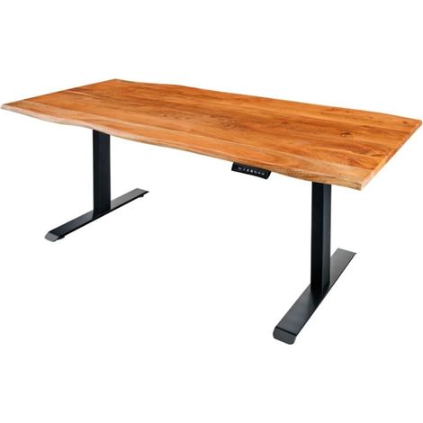 Escritorio eléctrico de alta gama ARKAYA 140 cm en acacia maciza con borde natural – Altura ajustable (1/5)