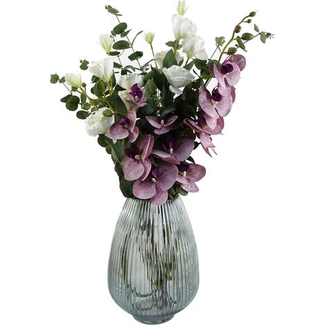 70cm Grey Glass Vase Artificial Orchids and Roses (1/5)