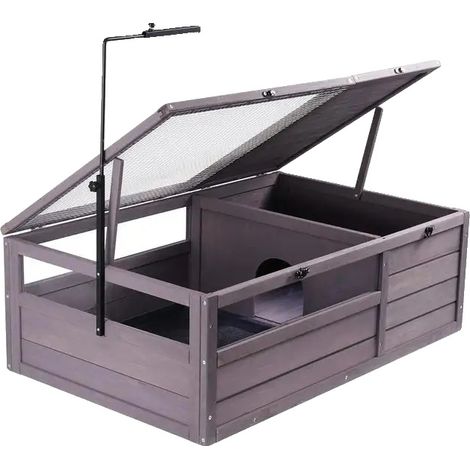 Habitat de tortue, Enclos en bois, Support de lampe réglable, Gris Clair (1/2)