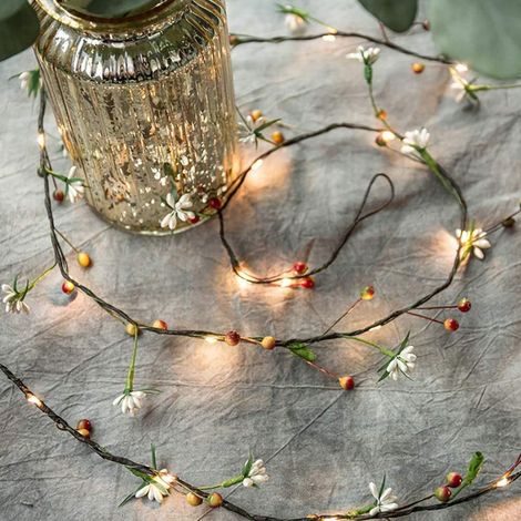 Guirlande lumineuse féérique à LED, guirlande lumineuse féerique avec petites fleurs et vigne fruitière, 20 LED, veilleuse décorative à piles, guirlande lumineuse féerique avec fleurs et vigne fruitiè (1/5)