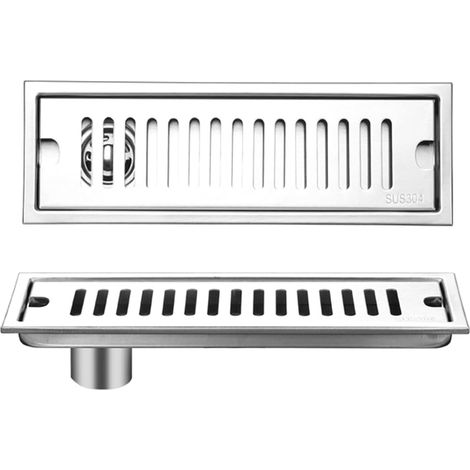 Desagüe de baño de acero inoxidable 304 de 30 cm, canal de ducha, desagüe de piso, canal de control de olores, desagüe de acero inoxidable (1/4)