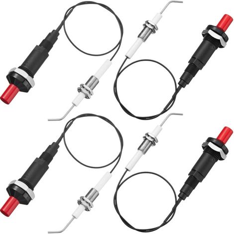 4 Pièces Kit d'Allumeur Piézo-Poussoir au Propane avec électrode en Céramique Filetée Fil de Prise d'Allumage 30 cm pour Gril à Gaz,Cheminée,Chauffage,Cuisinière