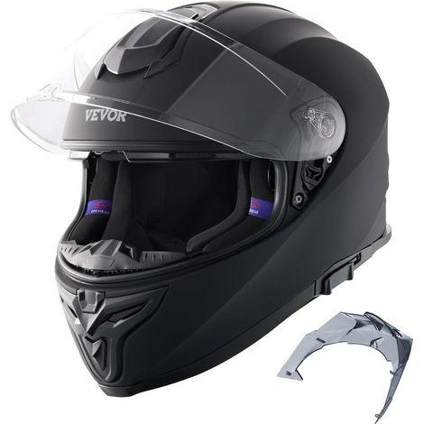 Casque de moto intégral, casque Smart Street ABS et haute densité, avec emplacement Bluetooth et lentille interchangeable, casque de motocross confortable approuvé DOT, pour jeunes et adultes, L (1/5)