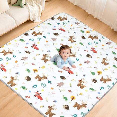 Tapis de Jeux Bébé 150×180cm Base Antidérapante en Silicone Motifs Numérique Animaux Développement Sensoriel Tapis d'Eveil Bebe Pliable Léger Lavable en Machine pour Intérieur Extérieur Clôture (1/5)
