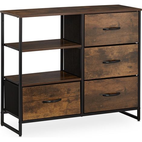 Cassettiera portaoggetti in stile industriale con 4 cassetti e superfici aperte 90 x 30 x 80 cm in legno marrone 130010888