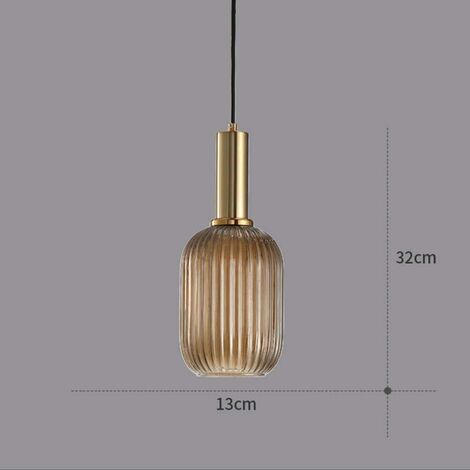 GENERIC-Lámpara De Araña Para Interiores Lámparas Colgantes Industriales Luces Colgantes Modernas Pantalla E27 Techo Lámpara Colgante De Vidrio A Rayas (Gris, S 13 Cm) (1/5)