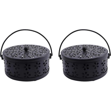 2x Support pour spirale anti-moustiques en métal ajouré à motif floral rétro nordique, boîte répulsive pour jardin (noir) (1/5)