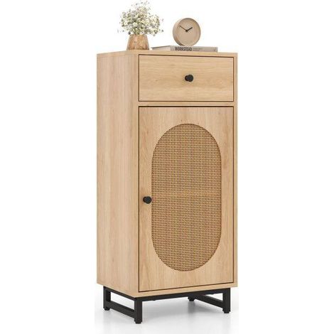 Meuble de rangement naturel en rotin PE avec tiroir, porte, étagère réglable et kit anti-basculement pour chambre et salon (1/5)