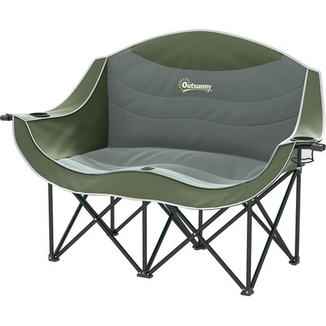 Chaise de camping pliante 2 places avec porte-gobelets, sac de transport inclus, capacité max 250 kg, verte (1/5)