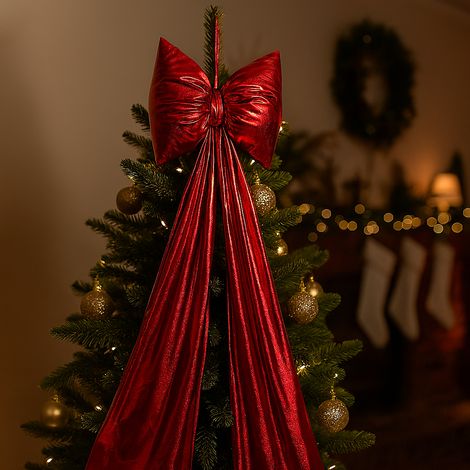 Fiocco natalizio laminato Rosso per albero di natale decorazione -Rosso / 180 cm (1/4)