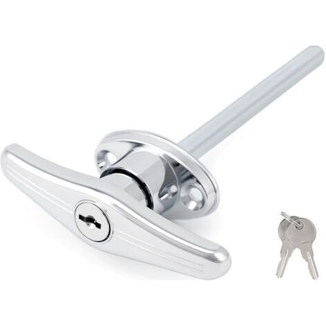 Serrure de porte de garage universelle, poignée en T avec revêtement en poudre argenté avec 2 clés