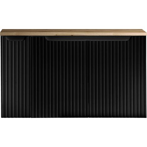 Mobile Sottolavabo NEWPORT da Parete con 3 Ante e Ripiano 100x60x40 cm - Nero/Effetto Rovere [en.casa]