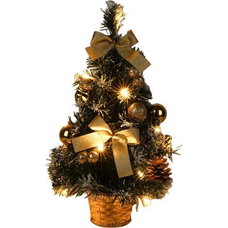 Sapin de Noël Artificiel Lumineux avec Neige Blanche, 40 cm Petit Sapin de Noël de Table LED Guirlandes Lumineuses avec Nœud et Pomme de Pin pour Decorations Table Noël (A) (1/5)