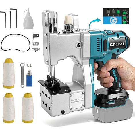 Machine à coudre électrique sans fil pour 18 V, moteur sans balais, 3 vitesses avec indicateur de batterie, machine à coudre portable pour sac en tissu, sac en papier, sac de sable, sac de jute (1/5)